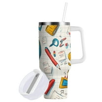 Yayeee 40oz Double-Wall Insulated Stainless Steel Tumbler with Handle Bottle, Colorful School