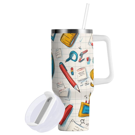 Yayeee 40oz Double-Wall Insulated Stainless Steel Tumbler with Handle Bottle, Colorful School