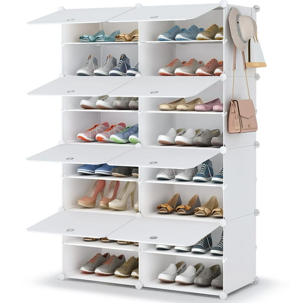 HOMIDEC Zapatero, gabinete de almacenamiento de zapatos de 8 niveles, 32 pares de estantes de plástico para zapatos, organizador para armario, pasillo, dormitorio, entrada