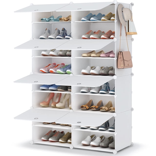 HOMIDEC Zapatero, gabinete de almacenamiento de zapatos de 8 niveles, 32 pares de estantes de plástico para zapatos, organizador para armario, pasillo, dormitorio, entrada