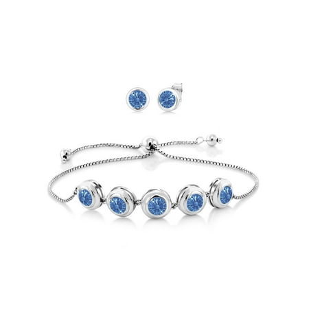 Swarovski Blue Bracelets - 925 Sterling Silver Bracelet Earrings set w/ Fancy Blue Zirconia from Swarovski