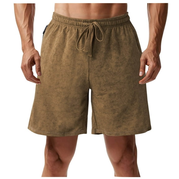 Chiccall Mens Shorts with Zipper Pocket Solid Color Summer Beach Lounge Sweatshorts Drawstring Elastic Waist Shorts