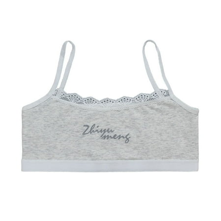 

Young Girls Lace Trim Cotton Training Bra Letters Printed Vest Cami Crop Top Teenage Underwear Wirefree No Pad Bralette