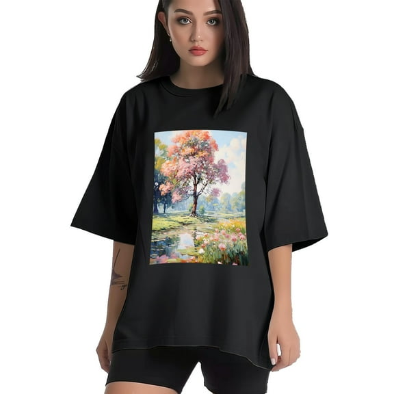 Plus Size Shirt for Women Black Tops for Women Short Sleeves Shirt for Women Colorful Tree 5 T Shirt Crewneck Shirt for Women XS