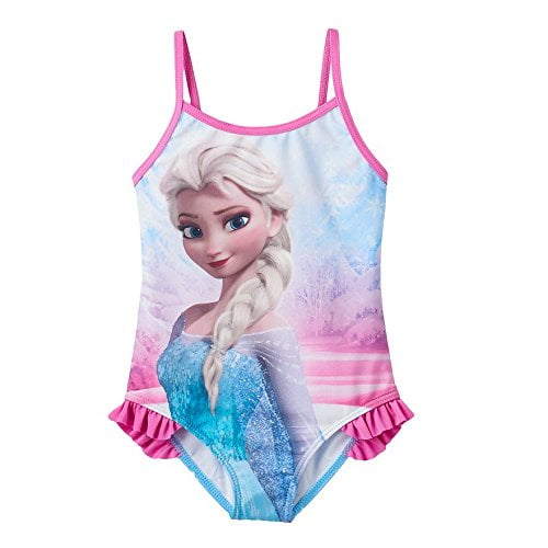 Disney Girls Frozen Elsa with Ruffle Bottom One Piece Swimsuit Blue/Pink  Size 4 - Walmart.com