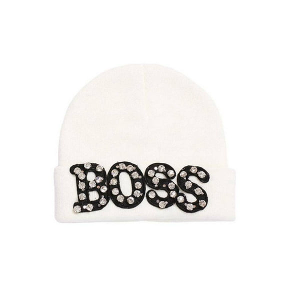 Studded BOSS Cuffed Beanie - White