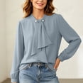 thumbnail image 2 of hoksml Women's Bow Neck Chiffon Blouse Puff Long Sleeve Elegant Loose Shirt for Office Business Daily Flowy, 2 of 5