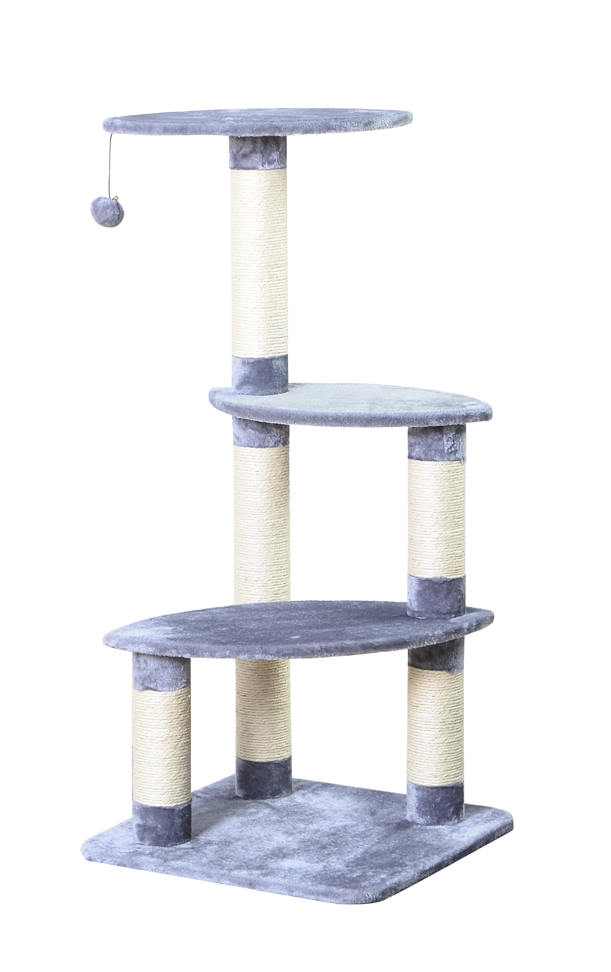 Two by Two Cat Scratching Pads Plush Grey Cat Tower with 3 Sisal Scratching Columns