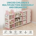 thumbnail image 2 of UNICOO® Kids Toy Storage Organizer with Removable Bins, 4-Tier Bookshelf and Cabinet - Pull-Out Drawers Shelf for Toddlers - Space-Saving Solution for Nursery, Playroom, Study Room (Pink), 2 of 7