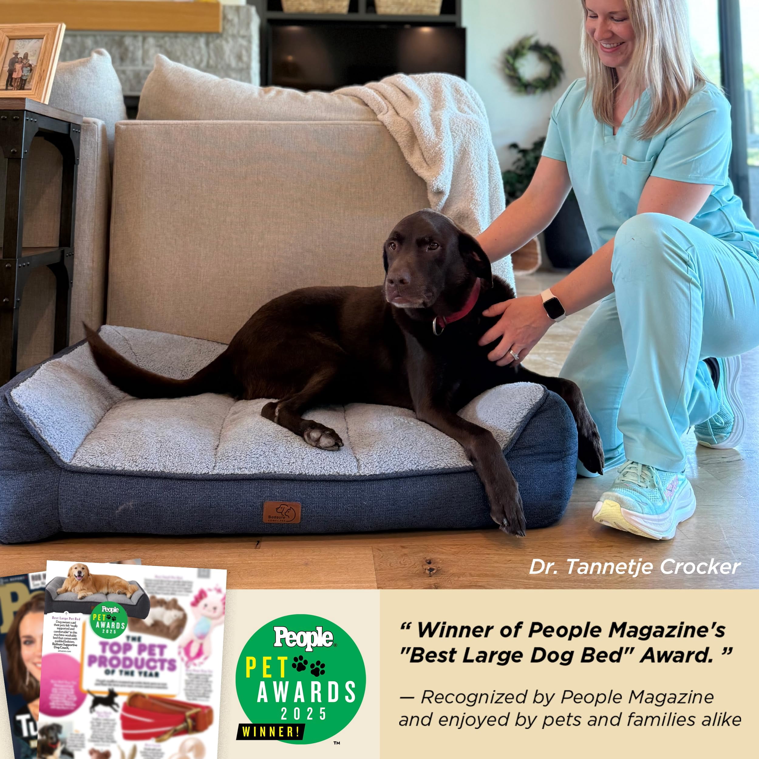 U by Bedsure Support Max Orthopedic Dog Bed for Extra Large Dogs - Extra Thick Foam XL Pet Couch Sofa with Bolster Sides, Waterproof Washable Sherpa Cover, Grey, 42"