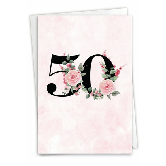 NobleWorks 50th Milestone Anniversary Paper Card with 5 x 7 Inch Envelope (1 Card) Floral Couple 50 C8255MAG
