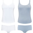 thumbnail image 4 of Curve Muse Women's Sexy Slim Fit Camisole Tank Top with Shorts Pajama Set pack of 2-LT GRAY,WHITE-S, 4 of 7