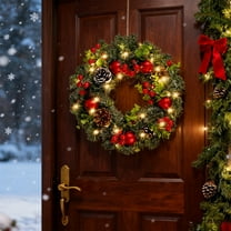 AZXY Christmas Wreaths, 11.8 IN Christmas Wreaths for Front Door, Christmas Door Wreaths, Christmas Outdoor Wreaths, Christmas Decorations Wreaths with Lights for Christmas