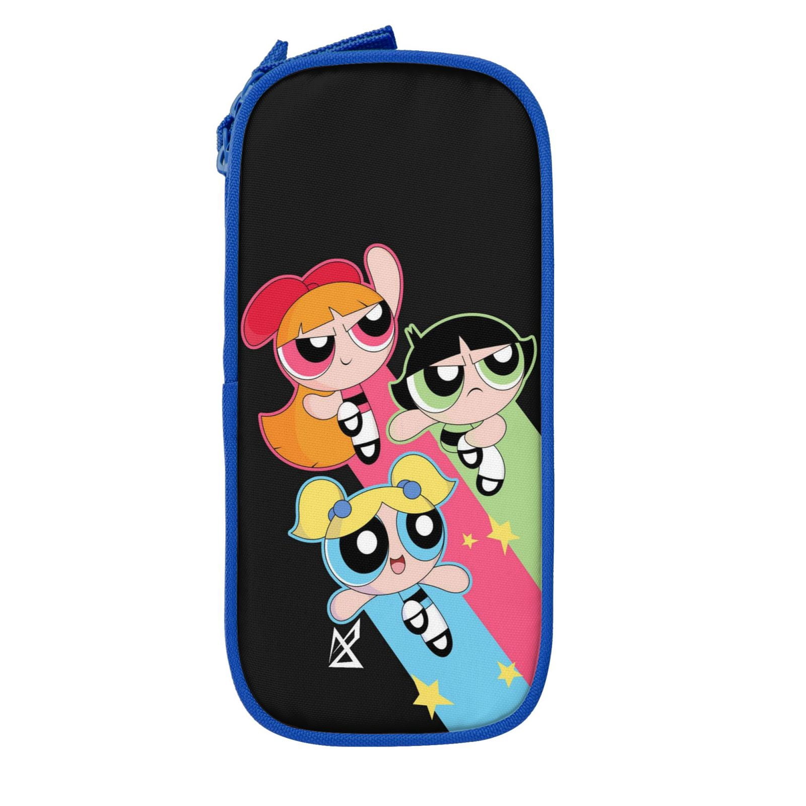 The Powerpuff Gi-rls Pencil Case Large Capacity Pencil Pouch Penbag Office Stationery Organizer Travel Makeup Bag Blue