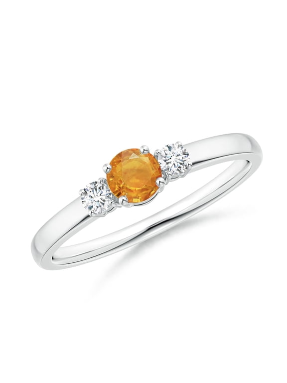 ANGARA Natural Orange Sapphire with Diamond Classic Ring in 14K White Gold for Women, Girls Ring Size-3 (Stone Grade: Good-A, Size-4mm) September Birthstone Jewelry Gift for Her Birthday Wedding