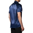 thumbnail image 3 of INSPIRE CHIC Satin Shirts for Men's Button Down Collared Short Sleeve Business Shirts Navy Blue S, 3 of 6