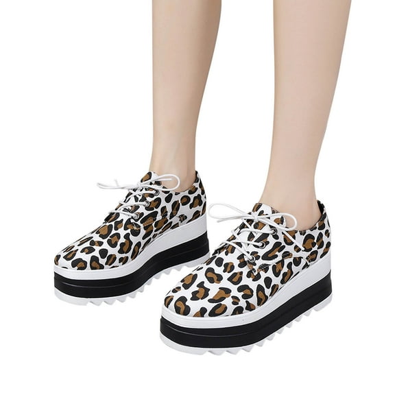 Lovskoo 2024 Women's Wedges Shoes Round Toe Thick Sole Sponge Cake Lace Low Top Casual Single Shoe White