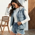 thumbnail image 4 of SWSMCLT Women's Hooded Denim Vest Washed Casual Jean Jackets w/ Detachable Hood Sleeveless Tank Top Loose Button Down Collar Fall Fashion Vest Pocket Travel Blue X-Large, 4 of 5