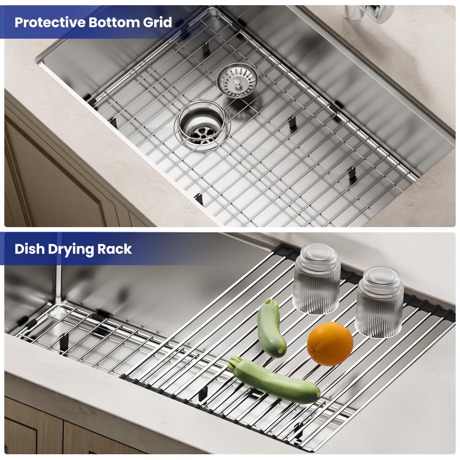 JOMOO 30" Undermount & Drop-In Kitchen Sink with Nano Coating, Single Bowl Kitchen Sink with Grid, Dish Drying Rack, Drain Assembly