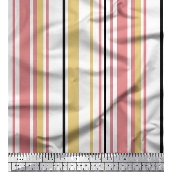 Soimoi Orange Rayon Crepe Fabric Colorful Vertical Stripe Fabric Prints By Yard 46 Inch Wide