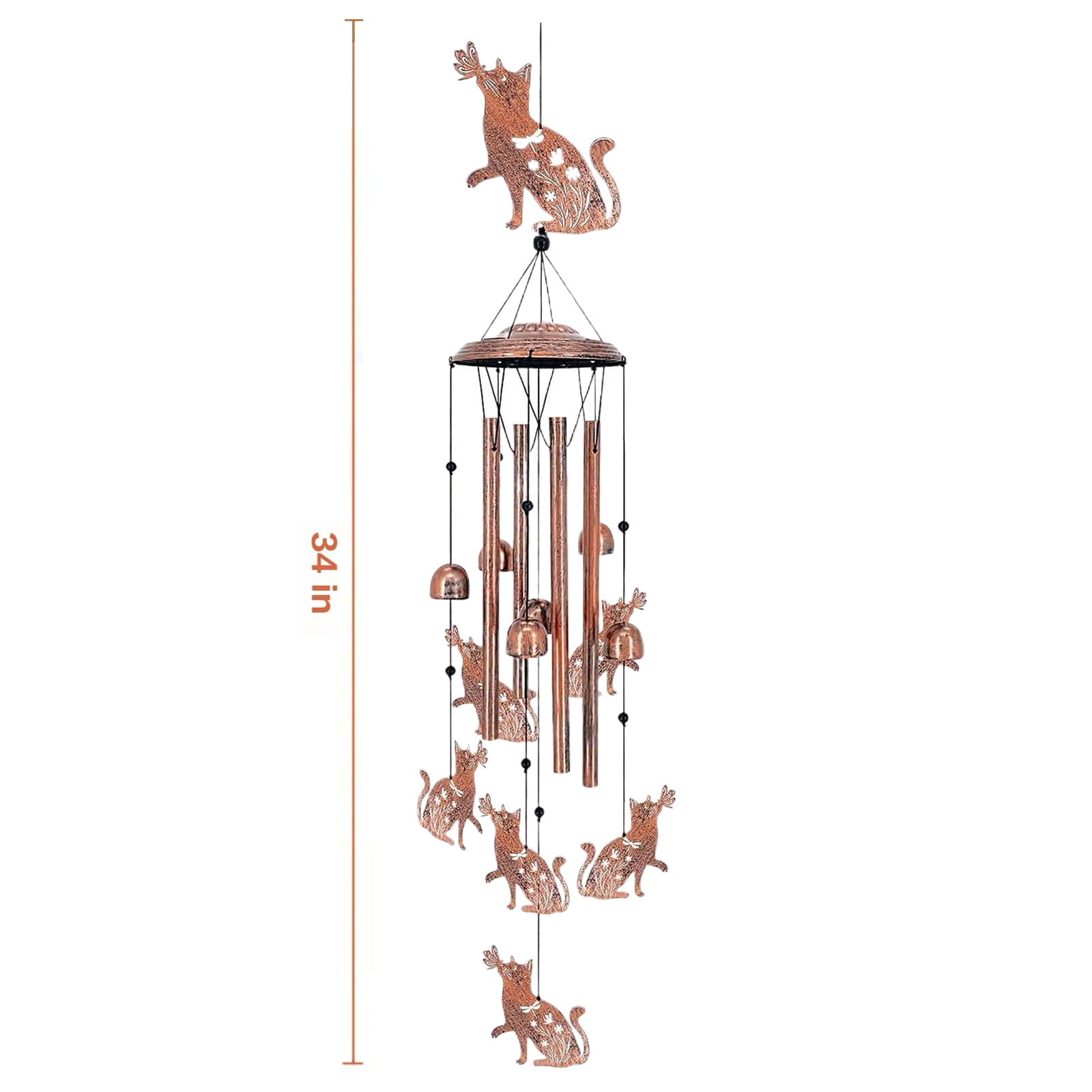 Yucurem Cat Wind Chime for Outside, Handmade Metal Garden Wind Chimes, Melodic Weatherproof Wind Bell for Patio Porch Decor