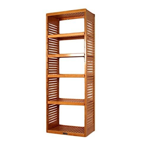 16Inch Shelf Depth Adjustable Shelves Standalone Closet Tower, Honey