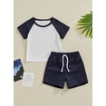 thumbnail image 2 of Biekopu Toddler Girl Boy Shorts Set Contrast Color Short Sleeve Round Neck T-Shirt with Solid Color Shorts 2Pcs Outfit, 2 of 9
