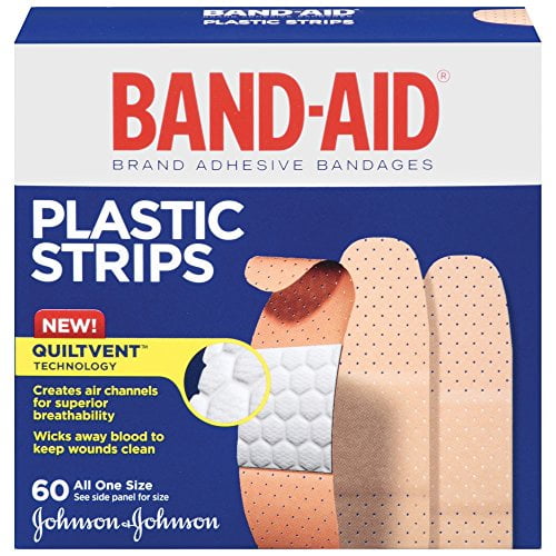 2 Pack Band-Aid Adhesive Bandages Plastic All One Size, 60 sterile Bandages Each