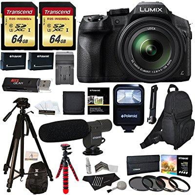 panasonic lumix dmc fz300 4k point and shoot camera with leica dc lens 24x zoom + polaroid accessories + 2 64gb + 72 & 12 tripod + flash + bag + 2 batteries + charger + 2 filters + cleaning kit (Best Leica Point And Shoot Camera)