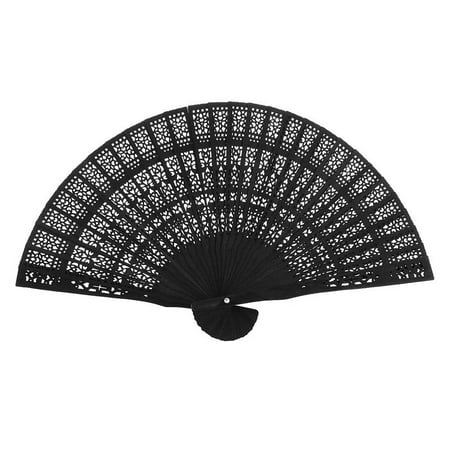 

Chinese Folding Wood Panel Hand Fan with White Organza Bag for Weddings (Black)