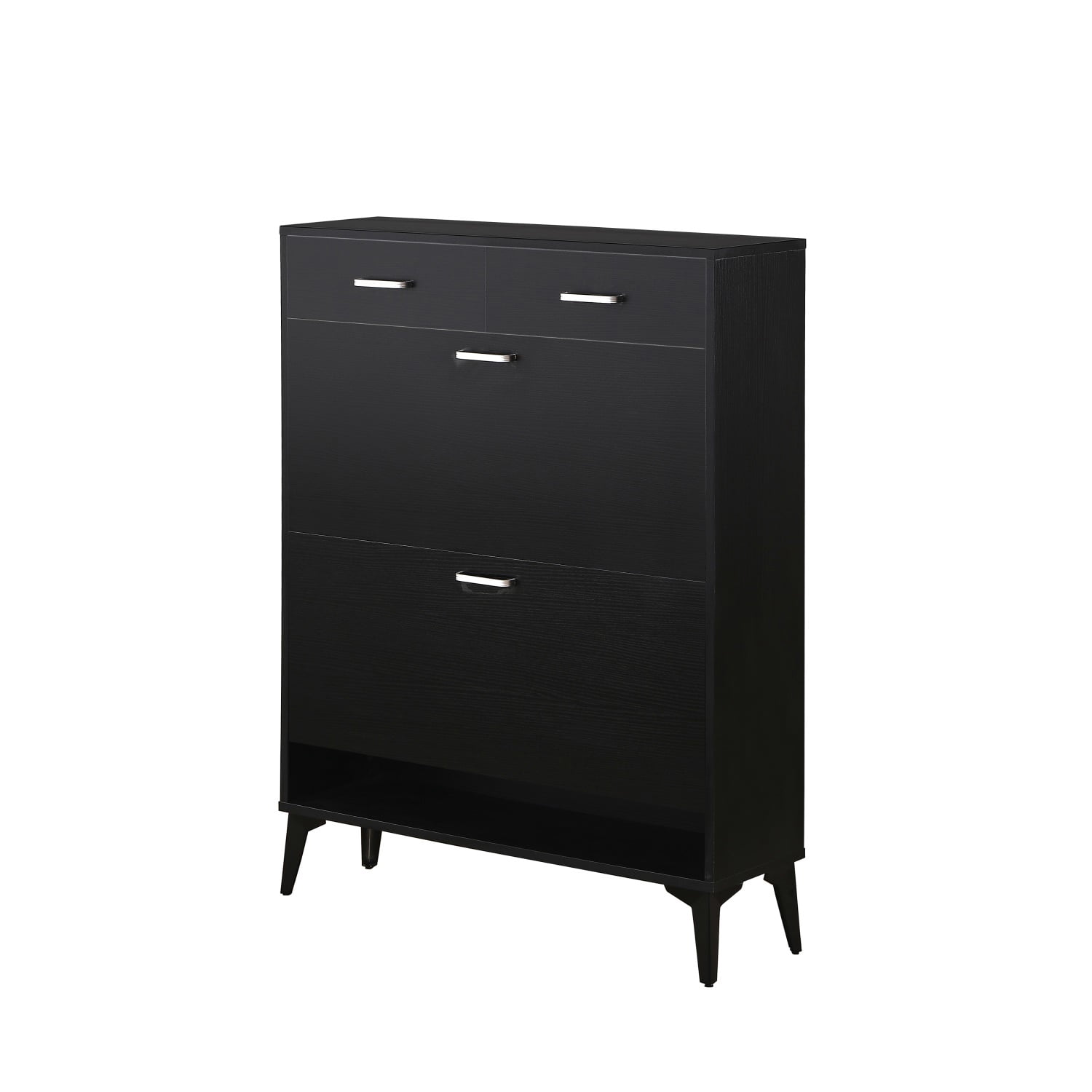 Hommoo Modern Freestanding Shoe Cabinet, Tipping Bucket Shoe Rack Organizer with 2 Flip Drawers&2 Drawer, Black