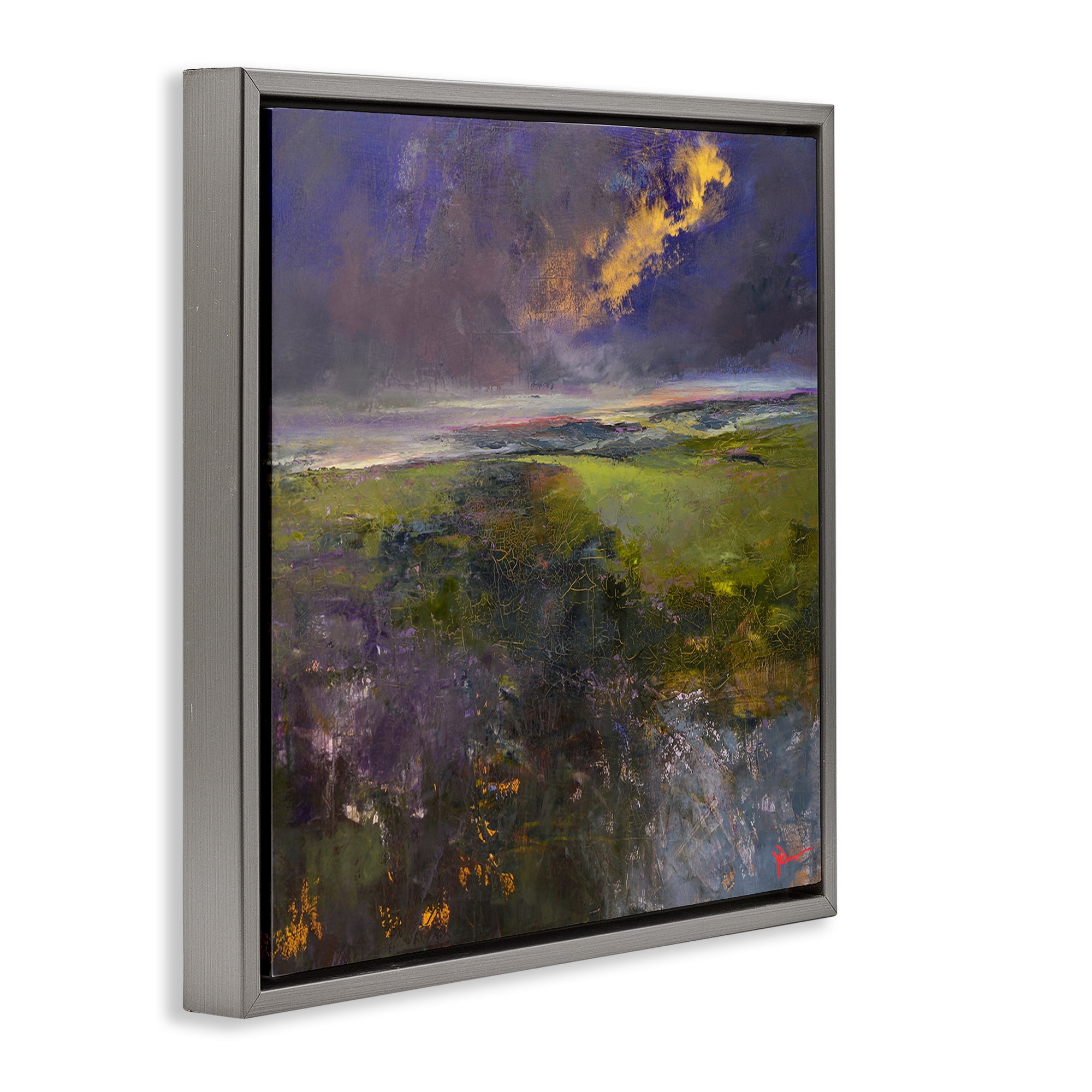 Stupell Industries Gilded Landscape Abstract Landscape & Nature Painting Gray Floater Framed Canvas Art Print Wall Art, 18 x 18