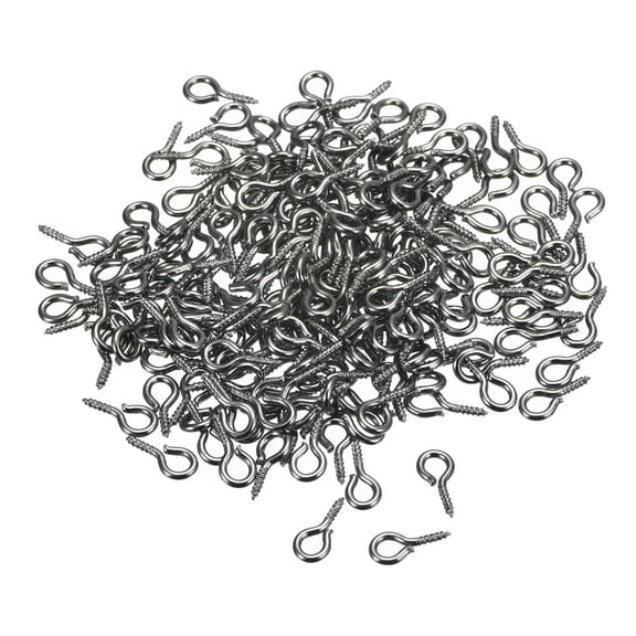 300 Pack Small Screw Eye Hooks Mini Eyelets Screws, 4x8x1mm, Dark Gray