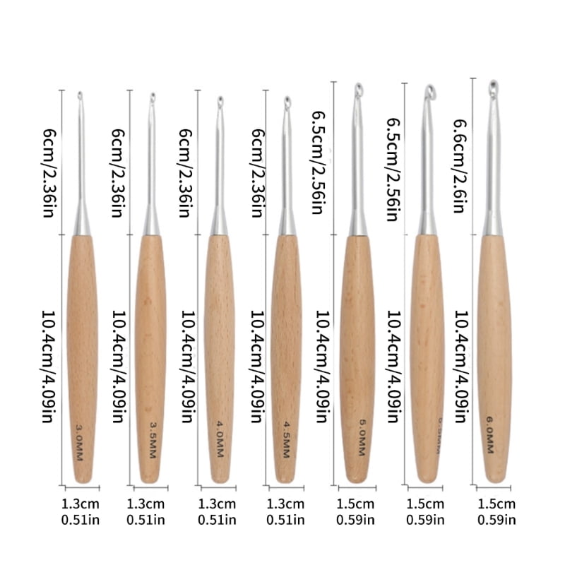 Zecic 7PCS Wooden Handle Crochet Hook with Big Eye Needle Stitching Marker, Storage Bag for DIY Crochet Craft Hand Stitching
