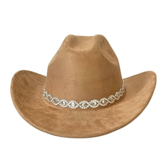 Cowboy Hat for Women Feather Rhinestone Tseled Wide Brim  display picture 1