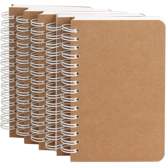 Spiral Notebook, 5 Pack Aesthetic Notebooks Spiral Journal Notepad Kraft Cover Lay Flat Sketchbook Journals for Writing Drawing Note Taking, 3.5”x5.5”, 180 Blank Pages, 90 Sheets