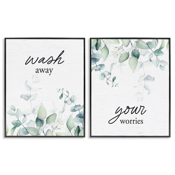 Wash Away Your Worries Leaves 2 Piece Black Framed Giclee Art Set, design by Lettered and Lined