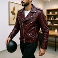 thumbnail image 6 of LYSMORA 2026 Men's Asymmetric Zip Faux Leather Jacket, Lapel Collar Belted Waist Multi Zipper Pockets Loose Fit Biker Casual Outerwear, 6 of 7