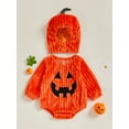 thumbnail image 3 of Gzhioc Infant Baby Girls Boys Halloween Outfits 0 3 6 9 12 Months Long Sleeve Grimace Romper with Hat Halloween Clothes Set, 3 of 9