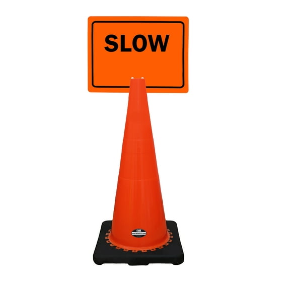RK-Safety 28" Orange Cone, Black base without Reflective Tape, Plus Cone Sign 31 "Slow", (Cone-2 ea Cone Sign-2 ea)