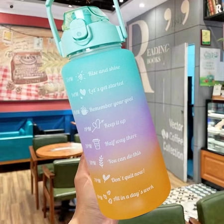 3 in 1 pcs set water bottle with time marker straw 2000 ml + 900 ml + 300 ml (Blue-Purple-Orange)