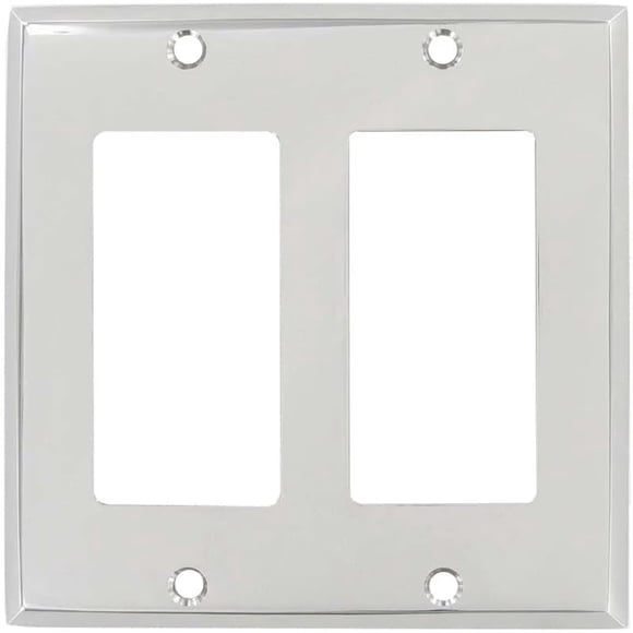 Switch Hits Polished Nickel Outlet Wall Plate | 2 GFI Rocker | 4.5" x 4.5" | Hand-Polished Brass Construction | Electrical Switch Plate Cover for All Configurations