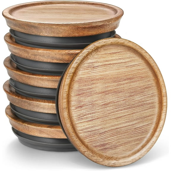 Boluotou 6-Pack Wide Mouth Wooden Mason Jar Lids for Ball/Mason/Kerr Jars, 6-Pack, Natural Acacia Wood, Food-Grade Material, 100% Fit & Airtight for Wide Mouth Jars (6PCS-Wide)
