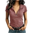 thumbnail image 3 of Babysbule Women Zip Mock Neck Set-In Short Sleeve Pullover Regular Fit Casual Tee for Spring Summer Sport Daily Vacation Outfits, 3 of 6