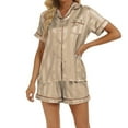 thumbnail image 5 of IROINNID Women's Two-Pieces Pajamas Set Short-sleeve Tops with Shorts Loose Loungewear Cozy Sleepwear,Beige, 5 of 6