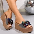 thumbnail image 3 of Dakaela Women's Platform Sandals Cork Wedge Heel Espadrille Sequin Bow Slip on Slides Wide Width Casual Summer Walking Slippers Size 6-10, 3 of 9