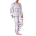 thumbnail image 2 of Picia Floral Purple Buffalo Plaid Pattern Men’s Long-Sleeve Sleepwear Set - Soft 2-Piece Loungewear with Pockets, Comfy PJs for Relaxing Nights-Small, 2 of 7
