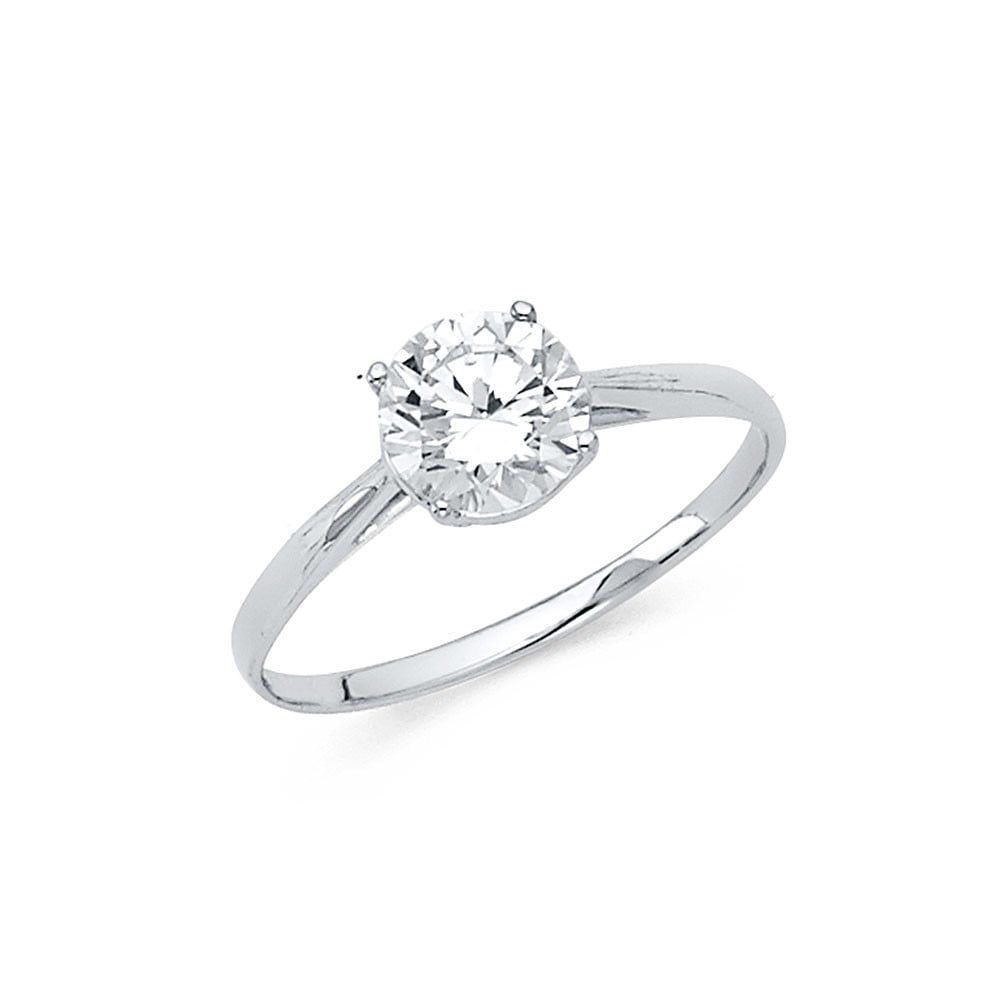 14K Solid White Gold 1 Ct Simulated Diamond Engagement Solitaire Ring 
