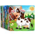 thumbnail image 4 of 5.79in/14.7cm 20pcs/pack Wooden Puzzle Cartoon Animals Car Letter Number Pattern Jigsaw Puzzles Game, Kids Educational Learning Toys For Children, 4 of 5