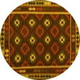 thumbnail image 1 of Ahgly Company Machine Washable Indoor Round Oriental Yellow Traditional Area Rugs, 5' Round, 1 of 4